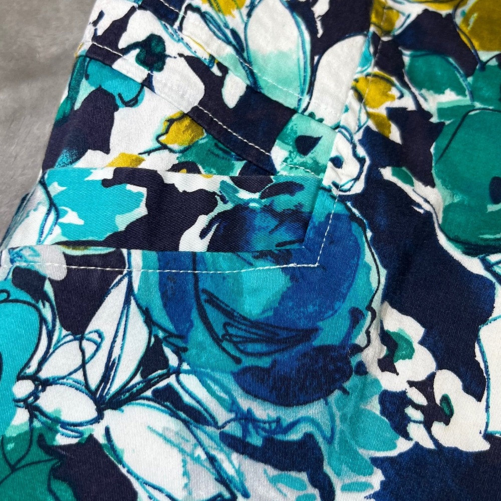 Christopher & Banks Womens Size Medium Floral Jacket Blue Yellow Buttons Stretch - Picture 12 of 12